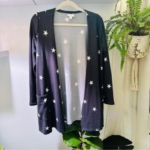 LuLaRoe Grey & White Stars Draped Cardigan